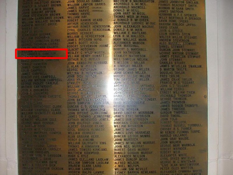 © Scotlands War memorials modified by Gordon Masterton: Licensor: Gordon Masterton Alexander Cameron Glasgow High School memorial