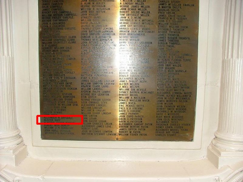 © Scotlands War memorials modified by Gordon Masterton: Licensor: Gordon Masterton Alister Duff Glasgow High School memorial